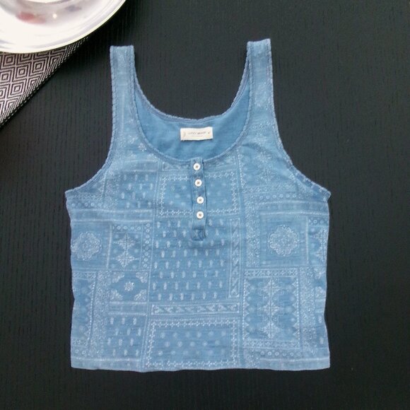 Lucky Brand Blue Bandana Print Scooped Neck Cropped Tank Top M Soft Fabric - Picture 1 of 6